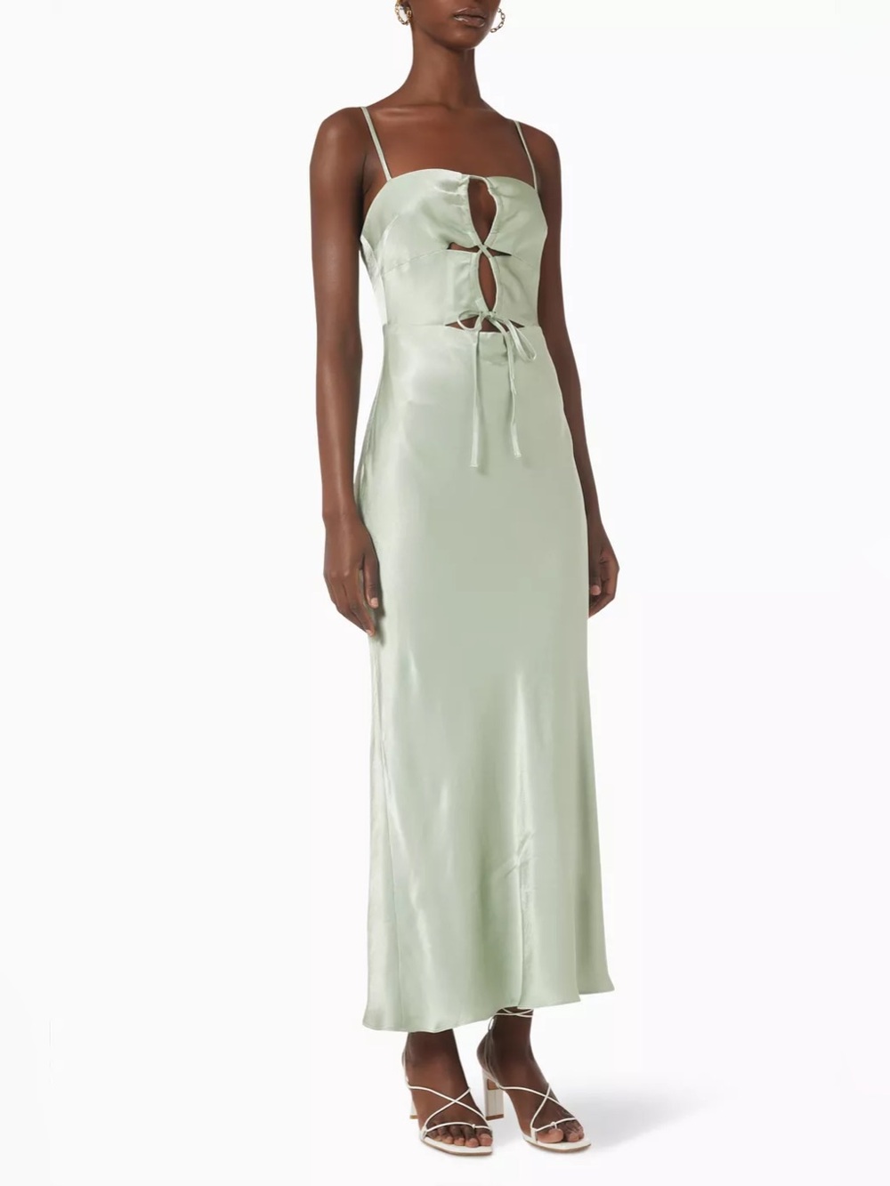 Shona Joy Felicity Lace-Up Midi Dress Satin Green Formal Wedding Guest